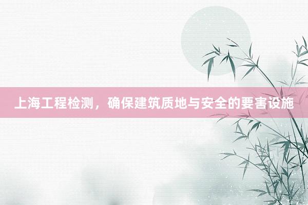 上海工程检测，确保建筑质地与安全的要害设施